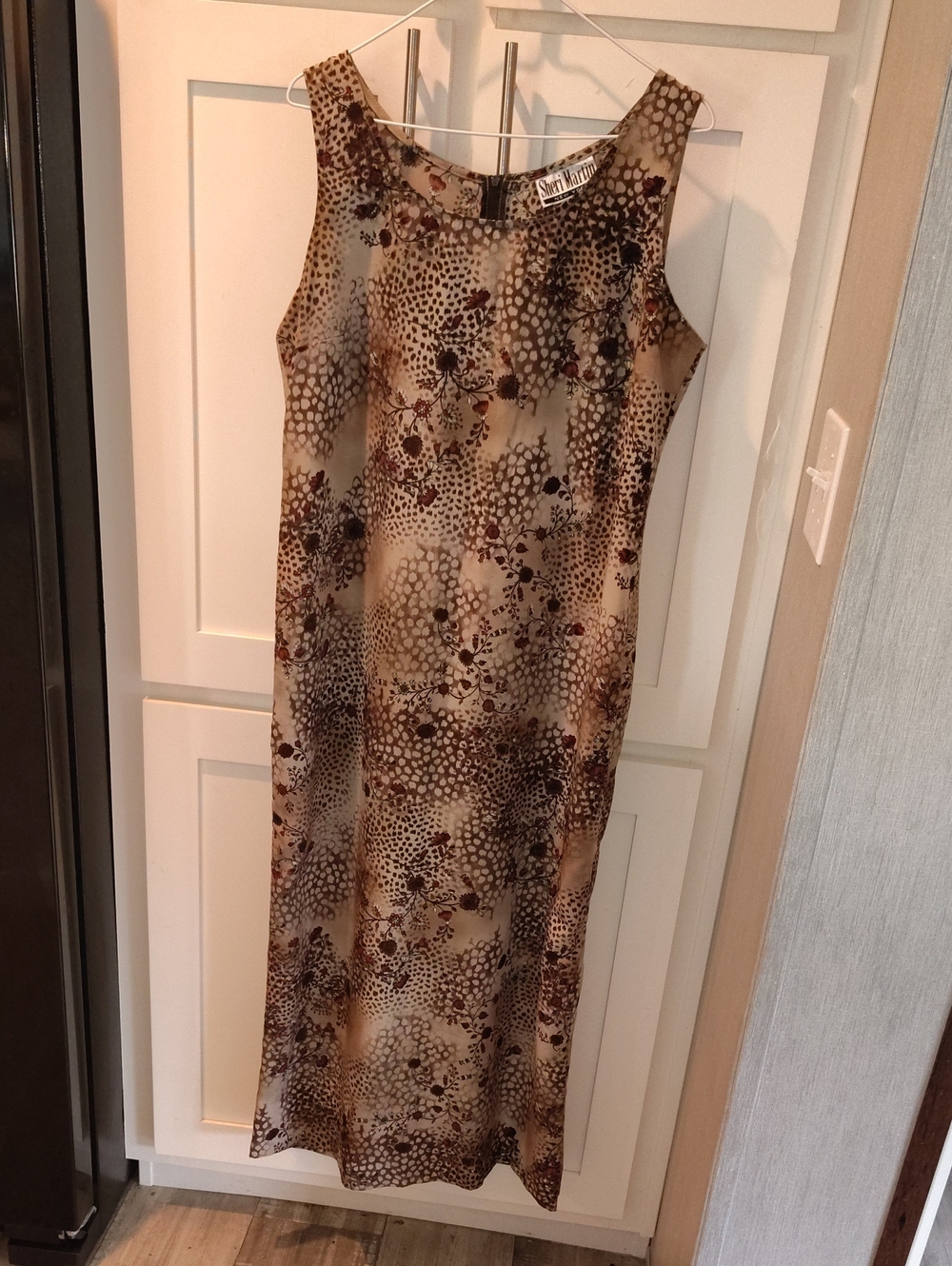 Vintage 90's Sheri Martin Brown Floral & Neutral Sleeveless Maxi Dress